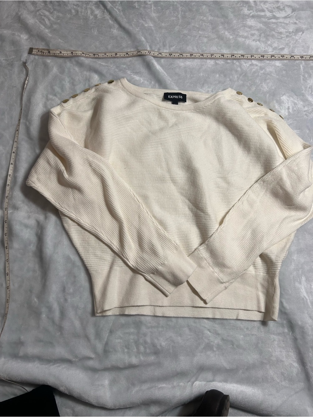 Express Cream Shoulder-Button Knit Pullover